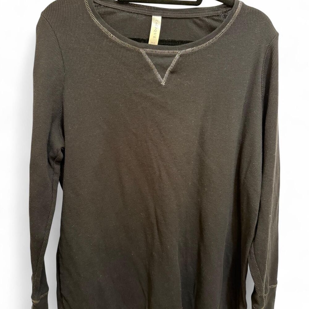 Lane Bryant Cacique Women's Black White Trim Long Sleeve Thermal Cozy Shirt